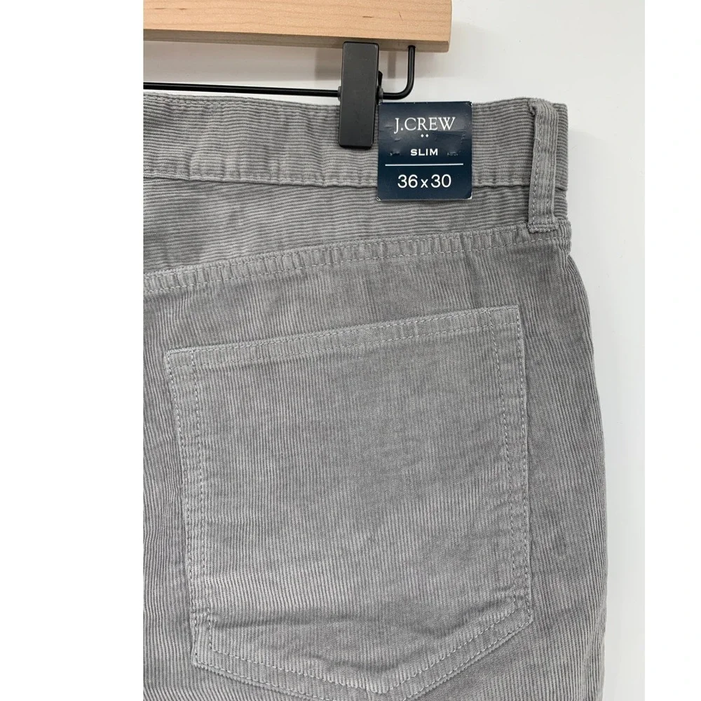 J Crew Corduroy Pants Mens 36x30 Gray Slim Flex Cotton Fall Preppy NEW